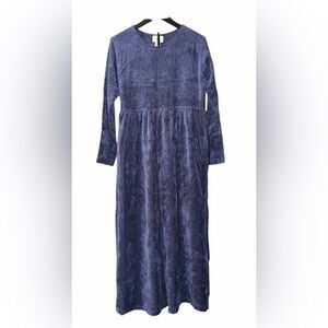 Vintage All That Jazz Blue Crushed Velvet Scoop Neck Dress Size S